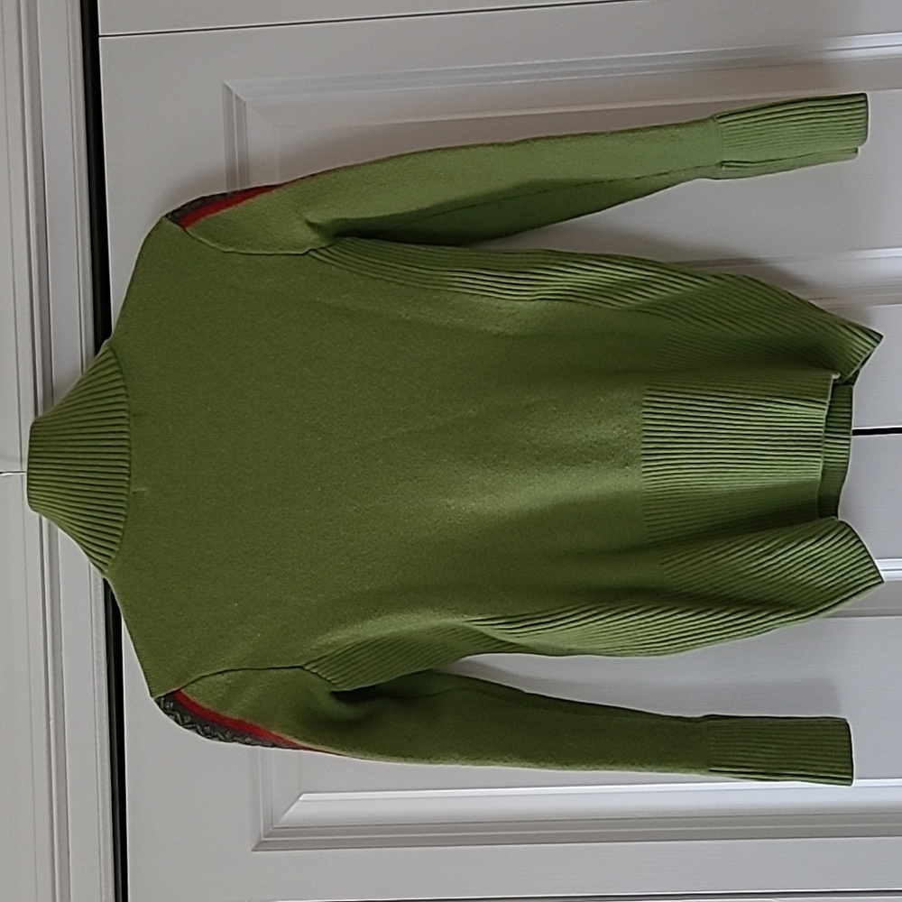 Eddie Bauer Green w/Red & Gray Nordic Knitted Pattern on Sleeves & Front Zip Med - Picture 2 of 6